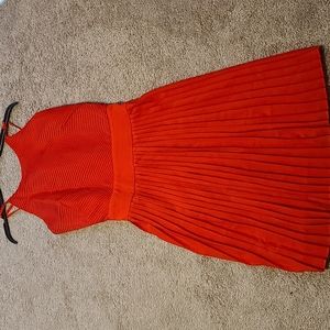Women Red Pleated Halter Dress